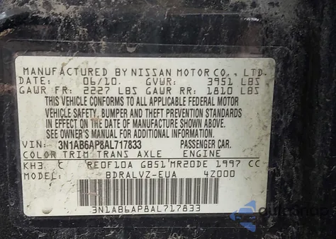 2010 Nissan Sentra 2.0Sl z USA, uszkodzony, nr VIN 3N1AB6AP8AL717833